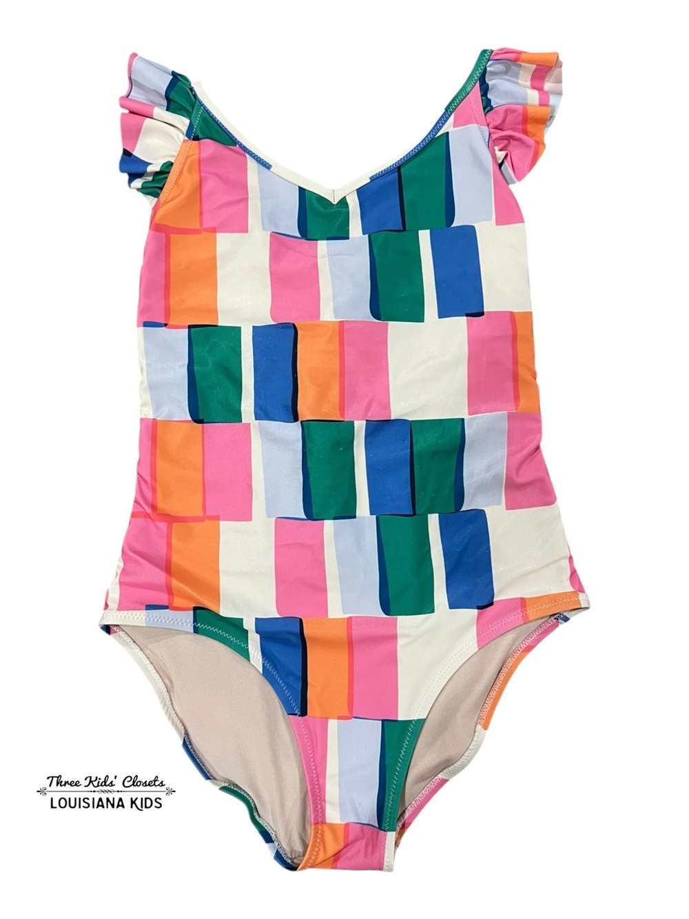 Tea Collection 16Y Brazil Copacabana Tile One-Piece Ruffle Swim Bathing Suit